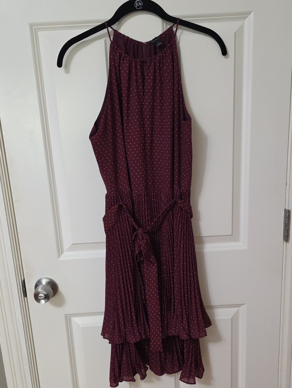 Ann Taylor Burgundy Polka Dot Halter Midi Dress